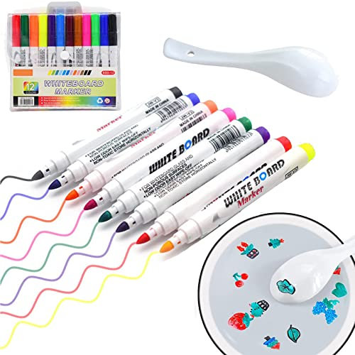 MQSHUHENMY Magical Water Painting Pen, Magical Floating Ink Pen, Magic Water Painting Pen, A Watercolor Pen That Can Float in The Water, Erasing Whiteboard Marker (12 Color)