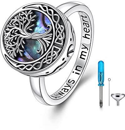 Bague urne arbre de vie pour cendres en argent sterling 925 avec nœud celtique, arbre généalogique commémoratif, bijou souvenir « Always in My Heart » pour homme et femme, Métal