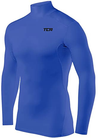 TCA Men's HyperFusion Compression Base Layer Top Long Sleeve Under Shirt - Mock Neck - Dazzling Blue Mock, S