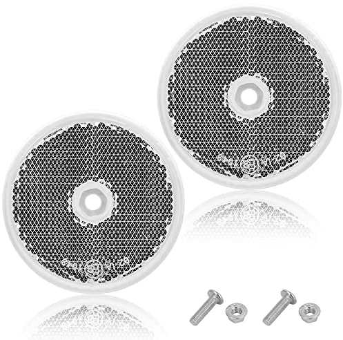 AGRISHOP Weiß Anhänge Runde Reflektoren,Pack of 2,Anschrauben,Ø60 mm,mit E9-Prüfzeichen, Katzenauge für Hänger Wohnwagen Pfosten,Reflektoren Rund für KFZ PKW Traktor Caravan LKW RV (Weiß/Runde/2Pack)