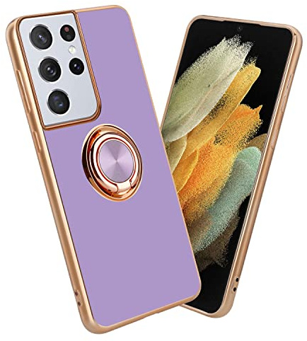 Cadorabo Hülle kompatibel mit Samsung Galaxy S21 Ultra Schutzhülle TPU Silikon Case mit Ring Design mit Kameraschutz Slim Kratzfest Gummi mit Rundumschutz Case Hülle für Galaxy S21 Ultra in Lila