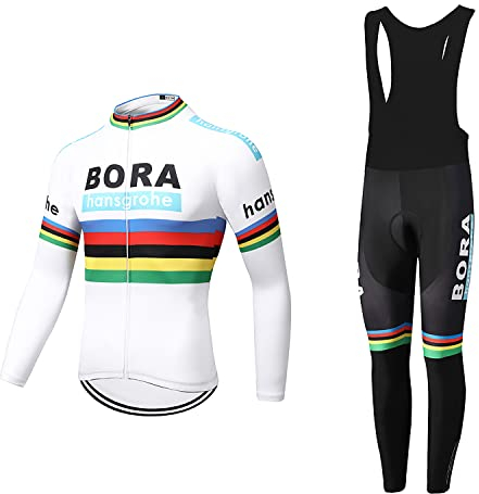 Linarun Herren Radtrikot Set Fahrradtrikot Langarm + Fahrradhose mit 5D Sitzpolster Rennrad Trikot Fahrradbekleidung Atmungsaktiv und Schnell Trockend