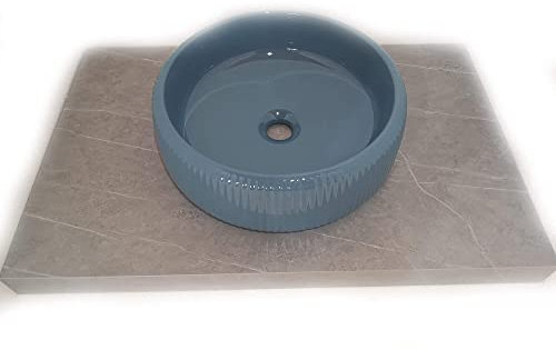 LAVABO DA APPOGGIO IN CERAMICA ROTONDO 40X40X13 CM MODELLO 307 COLORE BLU CERULEO