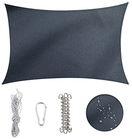 Duhome Vela Parasole Rettangolare 3x4m, Vela Ombreggiante Impermeabile Tenda da Sole con Fune Protezione Raggi UV per Terrazza Giardino Balcone Campeggio, Grigio