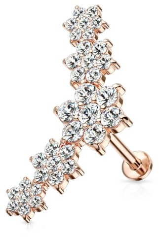 Stachelkleid Labret Helix Piercing Chirurgenstahl 316L 1,2 mm Blumen Zirkonia Ohr Tragus Größe Farbe Auswahl Gold Rose Silber Glitzer Kristall Stein Schmuck Lippe Rosé Gold/Kristall, 8 mm