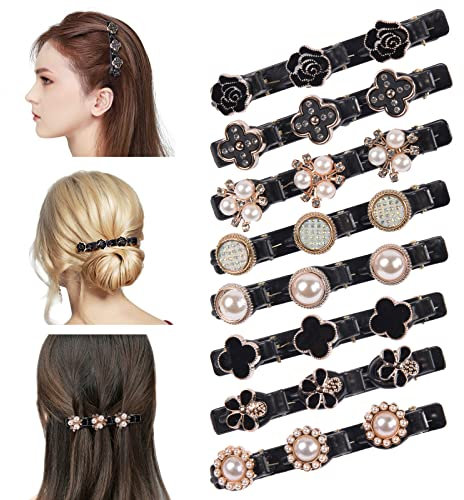 URAQT Kolibri Haarspange mit Kristallblume, Strass Haarspange Doppelschicht, Funkelnde Kristallstein-geflochtene Haarspangen, Entenschnabel-Clip, Haarschmuck für Damen Mädchen (B-8 Stück)