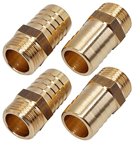 SKIR'CO Lot de 4 raccords filetés mâles en laiton 1/2 x 20 mm, adaptateur de tuyau cannelé, raccord de queue de tuyau, filetage BSP