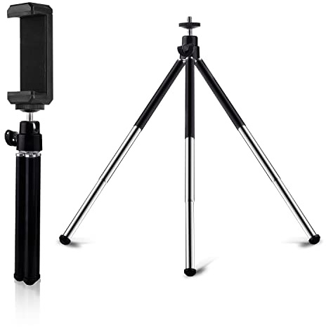 Mini-Stativ für Webcam und Telefon, 31,5 cm Metall ausziehbarer Webcam-Ständer mit Telefonhalter, kleines Stativ für Schreibtisch
