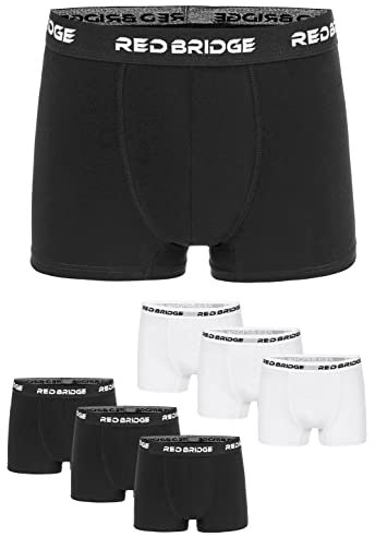Redbridge Herren Boxershorts Set – 6er Pack enganliegende Unterhosen aus Baumwolle – Elastischer Bund mit Logo – Bequeme Unterwäsche im klassischen Schnitt Schwarz Weiß S