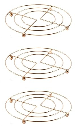 PNJB Hot Pan Pot Stands - Stainless Steel Copper Chrome Round Trivet Holder Kitchen, Table Ring, Kitchen Heat Resistant Hot Pan Round Steamer Rack, (3PCS)