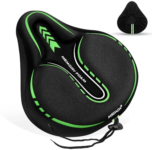 MSDADA Gel Gepolsterter Fahrradsattelbezug, Extra Weicher Schaum Breit Groß Memory Foam Sattelbezug für MTB, Heimtrainer Fahrrad, Peloton, Bequem Sattelpolster für Damen Herren Senioren(Grün)