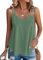 WNEEDU Camisetas sin Mangas de Verano para Mujer Chalecos sin Mangas para Mujer Top sin Mangas Loost Fit Camisas Casuales Chaleco Bordado con Ojales Blusas Cami Camisola Verde Oscuro M