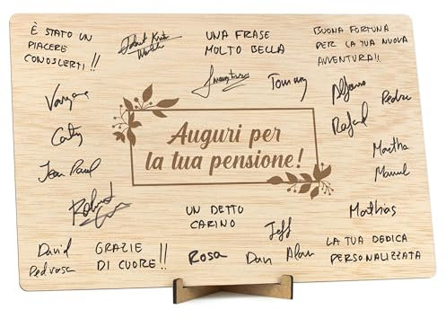 CONTRAXT Biglietto di Pensione o Libro delle Firme in Legno. Regali Unici per la Pensione per Uomini e Donne, Colleghi, Capoufficio, Amici, Insegnanti (Pensione)