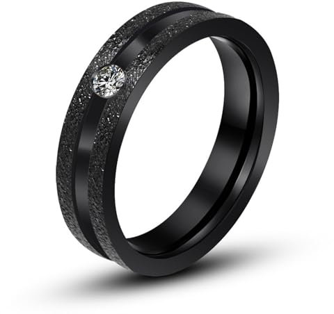Ringe Herren Vintage, Herren Damen Ring aus Edelstahl 5MM Matte Ring mit Rille und kubischen Zirkonias, Schwarz, Größe 45 (14.3)