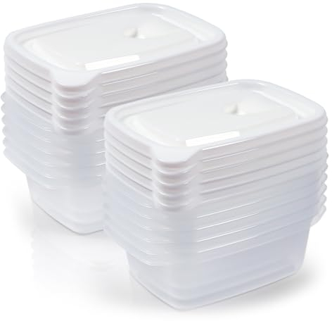 Gucass 10 Stk 400ml Tiefkühldosenset, Gefrierbehälter 0,4l Rechteck 14.5x10x5cm, Kunststoff Meal Prep Boxen Frischhaltedosen mit Deckel, Gefrierdosen Set BPA-Frei, Essensbox Mikrowellengeeignet, Weiß