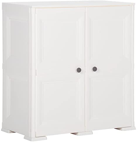 ARKEM Kunststoffschrank 79x43x85,5 cm Gartenschrank Werkzeugschrank Terrassenschrank WerkzeugschräNke Kunststoffschrank FüR AußEn Holzdesign Angora-Weiß