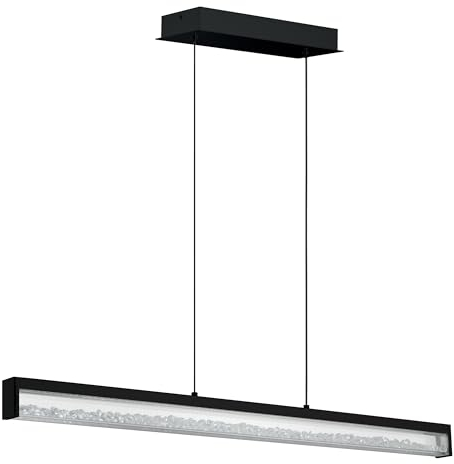 EGLO LED Pendellampe Cardito 1, rechteckige Pendelleuchte, Hängeleuchte aus Metall in Schwarz mit klaren Glas-Kristallen, touch dimmbar, Weißtöne einstellbar