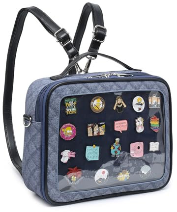 RAINBOW SMILE Ita Rucksack Crossbody Bag - Kawaii Pin Display Denim PU Messenger Umhängetasche, 35-Dunkelblau/Schwarz