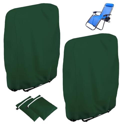 Omtofo Klappstuhl-Schutzhülle, 2 Stück, Gartenstuhl-Abdeckung, Oxford-Abdeckung, winddicht, Anti-UV, staubdicht, für Gartenmöbel, Liegestuhl, Klappstuhl, Gartenmöbel-Schutzhülle (Grün)