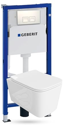 Lavita Duofix Basic Vorwandelement + Wand Tiefspül WC Murya Weiß Spülrandlos + WC Sitz + Bedienplatte Delta 25 Weißer Knopf Komplettset Unterputz Spülkasten Toilette Komplett Sett WC