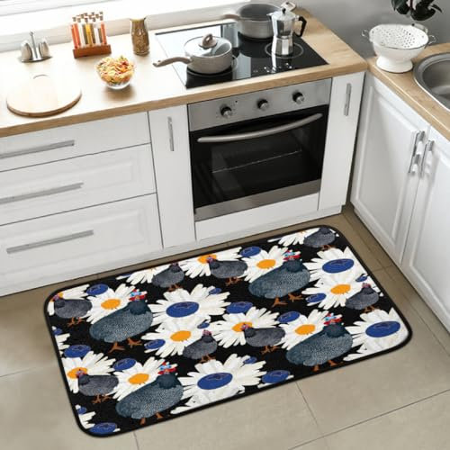 Blueberry Daisy Tapis de cuisine anti-fatigue antidérapant confortable pour intérieur, entrée, chambre à coucher, garage, sol 99,1 x 50,8 cm