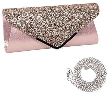 Zercart Pochette à paillettes pour femme - Avec sangle de chaîne - Élégant sac à main scintillant - Pour soirée, bal de fin d'année, mariage, rose