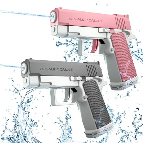 Pistola ad Acqua 2 Pezzi Pistole ad Acqua per Bambini Portata 10 Metri per Estivi Feste all'aperto, Piscina, Spiaggia, Giochi, Regali per Bambini (Grigio+Rosa)