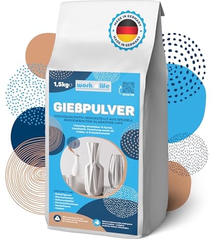Gießpulver weiß 25kg - Premium Gips zum Gießen - Reliefgießpulver weiß aus hochwertigem Alabaster Gips - Vielseitig einsetzbare Gießmasse für Silikonformen - Alabastergips zum Gießen