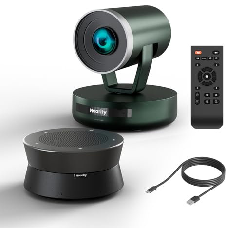 NEARITY Sistema di videocamera per conferenze, videocamera con zoom ibrido 10X, sistema di videoconferenza all-in-one, webcam PTZ 2K, altoparlante per conferenze USB con microfono per coprire fino a 3