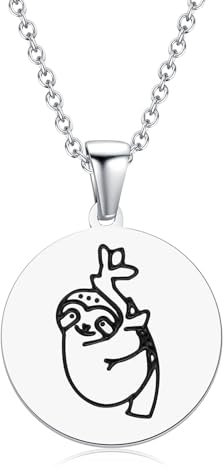 TIZU Anhänger Halskette Damen，Stapelbare Coin Kette mit Edelstahl Schmuck für Tierfreunde Frauen Mädchen(Faultier)