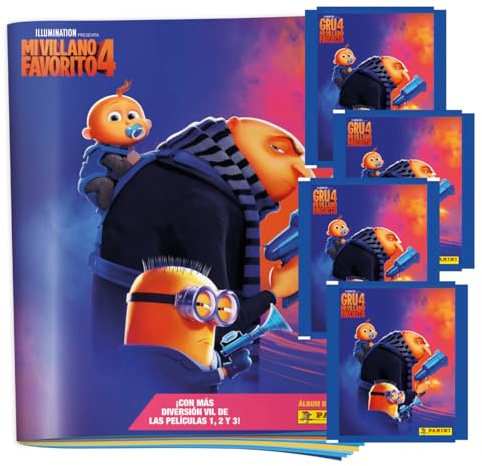 Panini - Ich - Einfach Unverbesserlich 4 Sticker-Kollektion, Starter-Set mit Album + 31 Aufkleber + limitierter Karte, Vinyl Kunststoff, Cartoon, Glänzend, Gemischt, Fenster, Auto, Wasserflasche, Wand