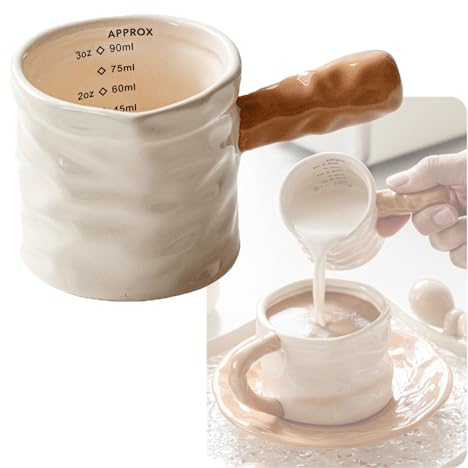 MRDLKNX Milchaufschäumkrug mit Griff, kleiner Milchkännchen, Porzellan-Milchaufschäumer, Cappuccino-Latte-Krug, Keramikkännchen für Kaffee, Milch, Saucen, Salat, 85 ml