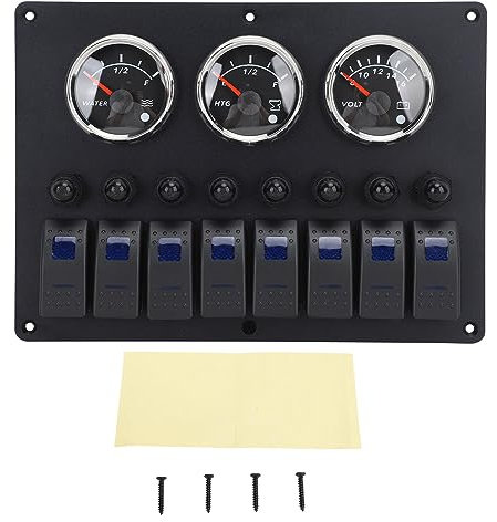 Triple Gauge Kit 12‑24V 3 in 1 Gauge Meter Water Sewage Level Voltmeter Instrument Panel with 8 Gang Switch for Boat Yachts