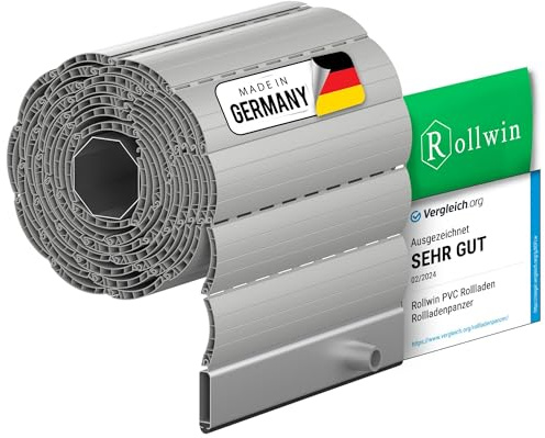 Rollwin ROLLADEN PVC Maxi 52 Grau Gebohrte Endleiste Rolladenpanzer Kunststoff Lamelle mit Hohlleiste Rollladenfenster Rollladen DEUTSCHE Produktion zum Einbauen Hier Konfigurieren »»