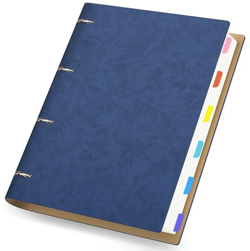 Yarotm Quaderni a Righe - Quaderno ad Anelli A4 - Blu Scuro Taccuino A4 Pelle PU - 21.5x28cm 100GSM Righe Block Notes - Quaderno Spirale A4-150 Fogli/300 Pagine Ricaricabile Notebook