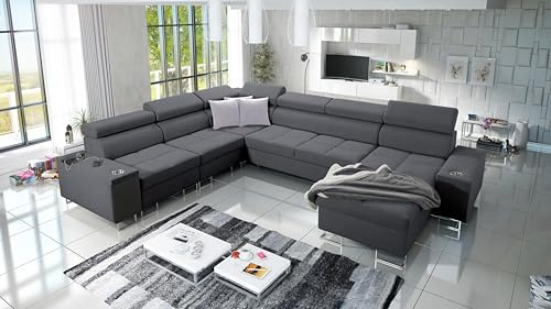 All4All Ecksofa mit Schlaffunktion Margo VIII 360x284 cm - Schlafsofa mit Bettkasten - Wohnlandschaft in U-Form - XXL Sofa - Seite rechts - Gewebe - Dunkelgrau - Modern 26