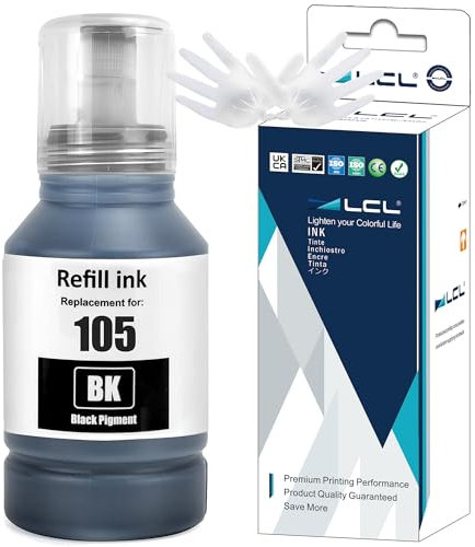 LCL 105 Black High Capacity Ink Bottle Replacement for Epson 105 Ink Cartridge Bottle Multipack Compatible with Epson EcoTank L7160 L7180 ET-7700 ET-7750 Printers (1 Pack)