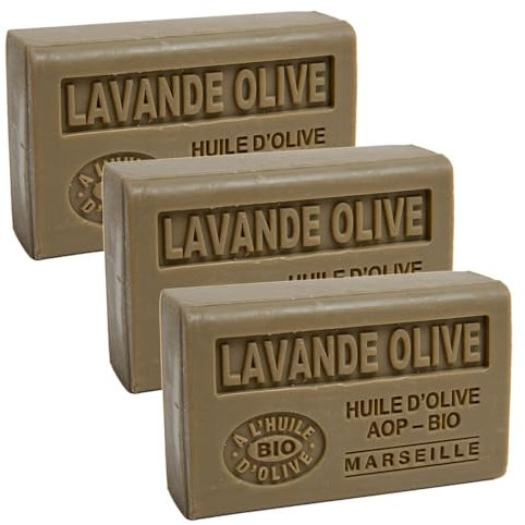 Label Provence Nature Savon de Marseille – pflegende französische Seife aus reinem Bio-Olivenöl und Sheabutter – Lavendel-Olivenduft – 125 g Riegel – 3er-Set