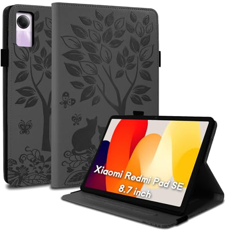 LSPCASA Funda para Xiaomi Redmi Pad SE (8,7 pulgadas) de piel sintética con función atril, función de suspensión/activación automática, ranura para tarjetas y soporte para bolígrafo, funda protectora