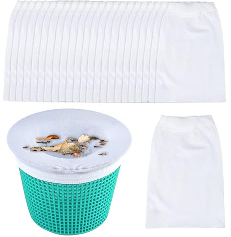 Calcetines Skimmer Piscina, 20 PCS Skimmer Piscina, Filtro Skimmer Nailon Reutilizable y Súper Elástico Filtros Piscinas Bolsa para Atrapan Hojas, Cabello, Aceite, Cabello, Hierba, Basura