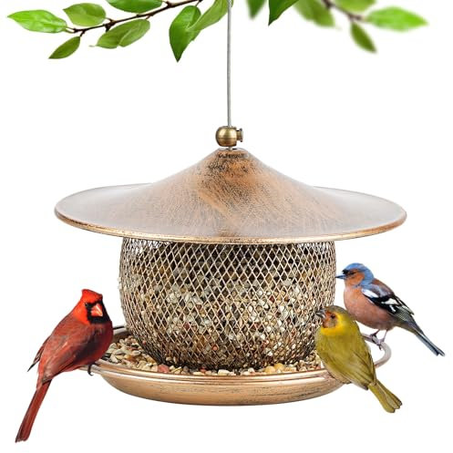 LBTING Vogelfutterstation für draußen, Eichhörnchensicher Metall Vogelfutterspender Kleine Wildvogel-Futterspender zum Aufhängen im Freien Garten Hof, Runde Laternenform