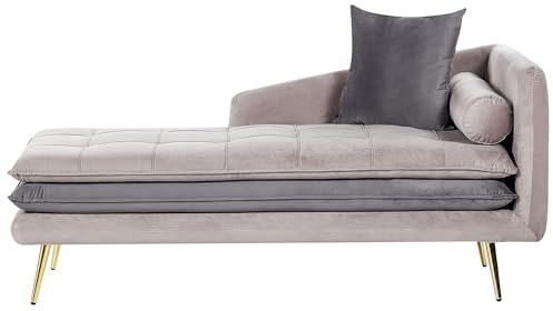 Beliani Rechtsseitige Chaiselongue Taupe Samtstoff Récamiere Samt | Stoff, Beige, Gerade, Schaumstoff-Füllung, Wellenfederung, Sitzhöhe 47 cm, Belastbarkeit 200 kg, 160 x 79 x 72 cm