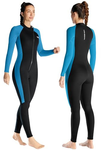 Combinaison en néoprène 3 mm pour femme - Combinaison complète en néoprène - Manches longues - Garde au chaud - Fermeture éclair avant - Pour adulte - Pour la plongée, le snorkeling, le surf - Taille