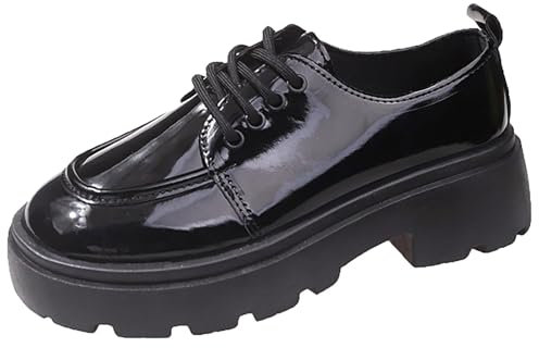 Mocasines de plataforma para mujer, cómodos mocasines de piel sintética suave, estilo británico, zapatos de cuero negro, versátiles, informales, zapatos de moda con cordones, zapatos descalzos para