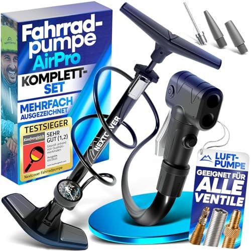 NEXTCOVER® Fahrradpumpe Alle Ventile mit [Airflow-Technologie] I Pumpe für Autoventil, Presta Ventil & Dunlopventil I Standluftpumpe Fahrrad mit Manometer I Luftpumpe Fahrrad [AirPro]