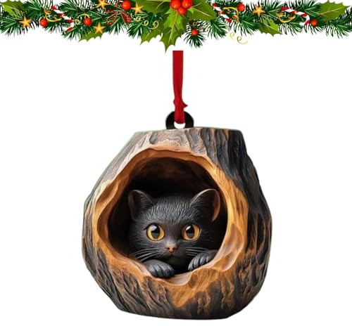 SENIURIS Wald Weihnachtsbaum Tiere Dekorationen, Muster 2D Acryl Ornament, Acryl Partei hängende Verzierung Anhänger. (schwarze Katze)