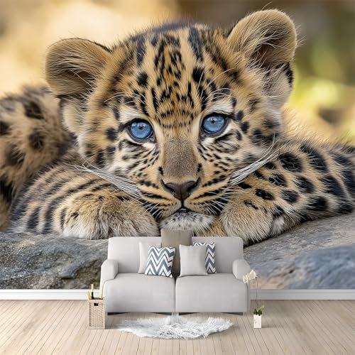 Papier Peint Panoramique Guépard Animal 350x256 cm Papier Peint Photo Mural Intissé, Poster Tapisserie Mural Personnalisé 3D Pour Salon Chambre Décoration Murale