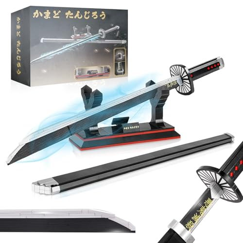 HRS Demon Slayer Schwert Kompatibel mit Ideas Sets, 39 Zoll Kamado Tanjiro Katana Cosplay deko Geschenk für Erwachsene Jungen Klemmbausteine mit Halterung und Scheide (759 Teile)
