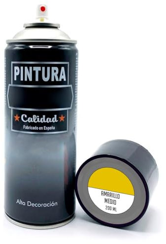 Tradineur - Bote de Pintura en Spray - Fabricado en España - Ideal para cualquier superficie, Madera, Metal, Cartón, Piedra o Cerámica - Capacidad de 200 ML - Amarillo Medio