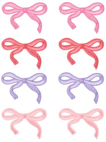 8 Pcs Iron On Bow Patch Embroidery Bow Iron On Patch Cute Iron On Bows Sewing Embroidered Appliques Valentines Wedding Decorative Cute Bow Patch Sticker Embroidered Applique for Hats Bags Jackets